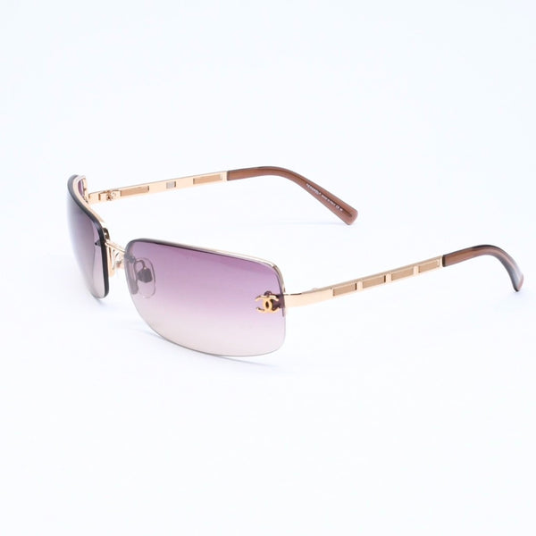 極美品 CHANEL シャネル ハーフリム サングラス 4113 c.292/13 サイズ65□15 120 ココマーク ブラウン ゴールド 中古 4a006797