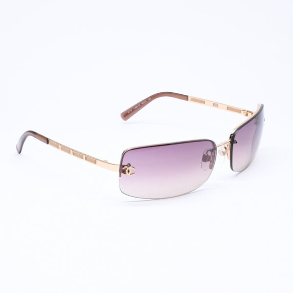 極美品 CHANEL シャネル ハーフリム サングラス 4113 c.292/13 サイズ65□15 120 ココマーク ブラウン ゴールド 中古 4a006797