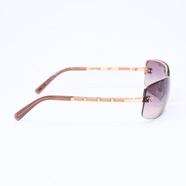 極美品 CHANEL シャネル ハーフリム サングラス 4113 c.292/13 サイズ65□15 120 ココマーク ブラウン ゴールド 中古 4a006797