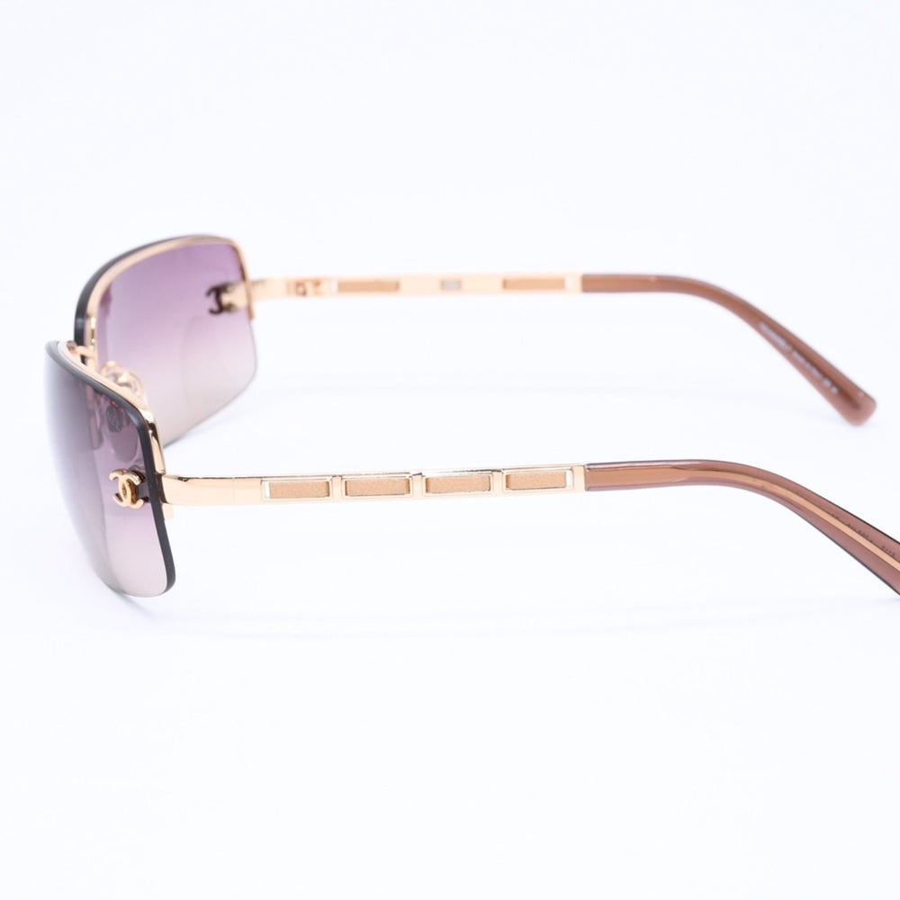 極美品 CHANEL シャネル ハーフリム サングラス 4113 c.292/13 サイズ65□15 120 ココマーク ブラウン ゴールド 中古 4a006797