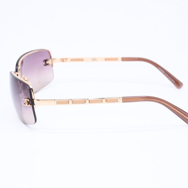 極美品 CHANEL シャネル ハーフリム サングラス 4113 c.292/13 サイズ65□15 120 ココマーク ブラウン ゴールド 中古 4a006797