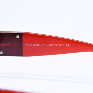 極美品 CHANEL シャネル リムレス サングラス サイドココマーク スクエアストーン メタル ラインストーン レッド シルバー金具 中古 4a006807