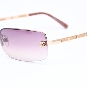 極美品 CHANEL シャネル ハーフリム サングラス 4113 c.292/13 サイズ65□15 120 ココマーク ブラウン ゴールド 中古 4a006797