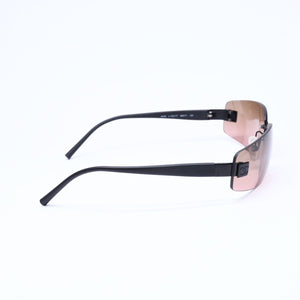 極美品 CHANEL シャネル リムレス サングラス アイウェア 4018 c.142/77 サイズ68□17 120 ココマーク マットブラック ブラウン 中古 4a006800