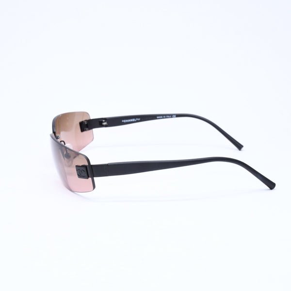 極美品 CHANEL シャネル リムレス サングラス アイウェア 4018 c.142/77 サイズ68□17 120 ココマーク マットブラック ブラウン 中古 4a006800