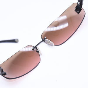 極美品 CHANEL シャネル リムレス サングラス アイウェア 4018 c.142/77 サイズ68□17 120 ココマーク マットブラック ブラウン 中古 4a006800