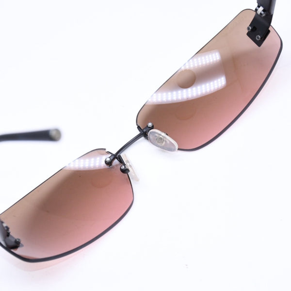 極美品 CHANEL シャネル リムレス サングラス アイウェア 4018 c.142/77 サイズ68□17 120 ココマーク マットブラック ブラウン 中古 4a006800