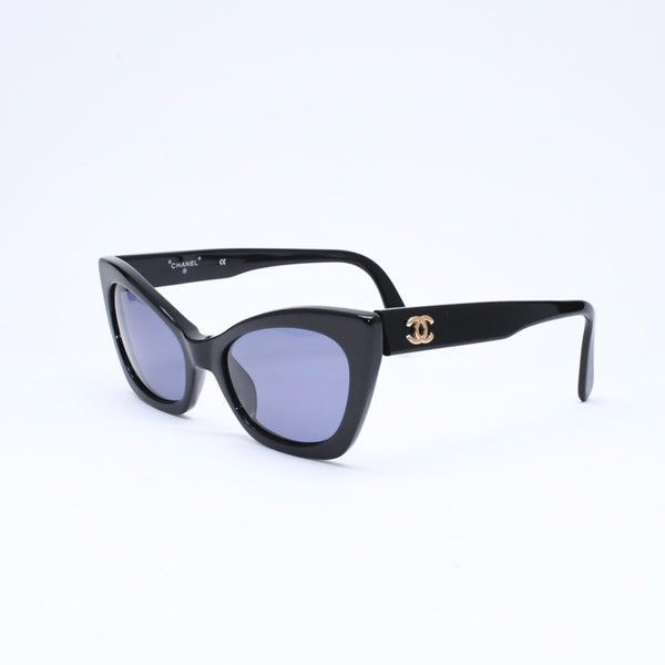 極美品 CHANEL シャネル キャッツアイ サングラス アイウェア 01943 94305 ココマーク ブラック ゴールド 中古 4a006799