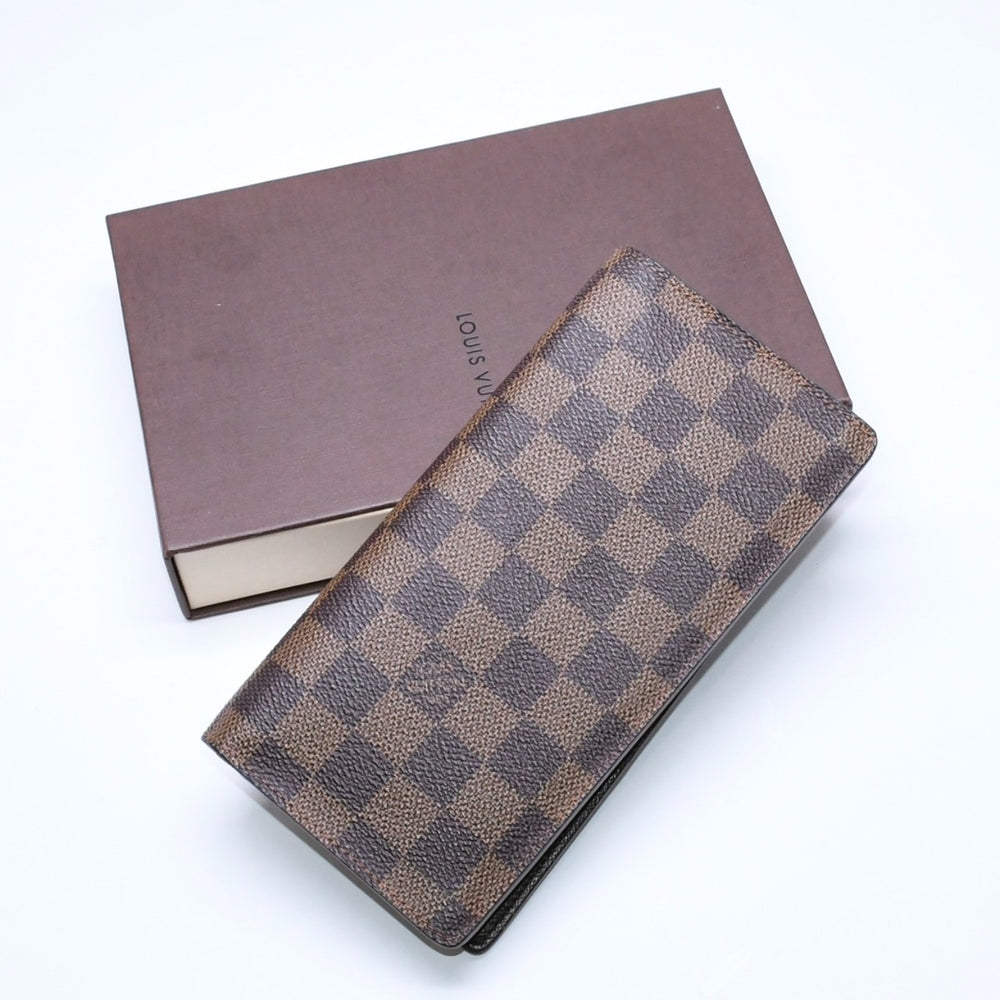 極美品 LOUIS VUITTON ルイヴィトン ダミエ ポルトフォイユブラザ 長財布 N60017 PVC レザー ブラウン ゴールド 中古 4a006574