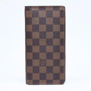 極美品 LOUIS VUITTON ルイヴィトン ダミエ ポルトフォイユブラザ 長財布 N60017 PVC レザー ブラウン ゴールド 中古 4a006574