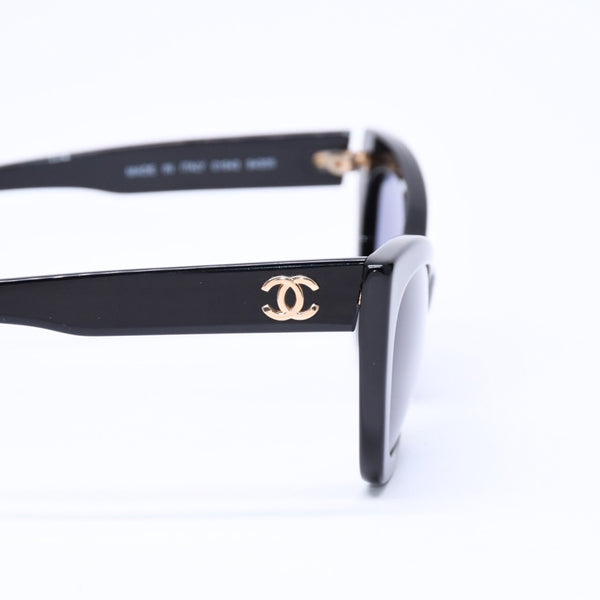 極美品 CHANEL シャネル キャッツアイ サングラス アイウェア 01943 94305 ココマーク ブラック ゴールド 中古 4a006799