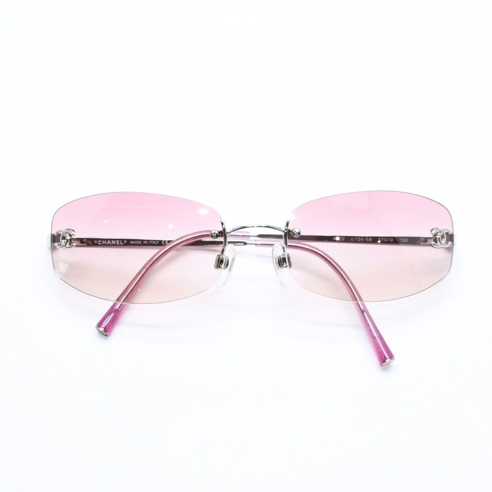 極美品 CHANEL シャネル リムレス サングラス アイウェア 4002 c.124/58 サイズ57□19 130 ココマーク ピンク グラデーション 中古 4a006801