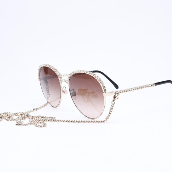 極美品 CHANEL シャネル チェーン付き サングラス 4242 イタリア製 メタル ゴールド金具 サイズ 55◻︎17 中古 4a006788