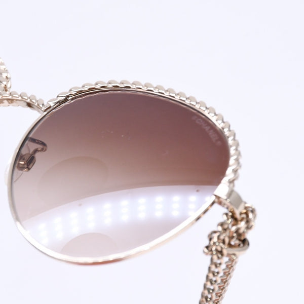 極美品 CHANEL シャネル チェーン付き サングラス 4242 イタリア製 メタル ゴールド金具 サイズ 55◻︎17 中古 4a006788