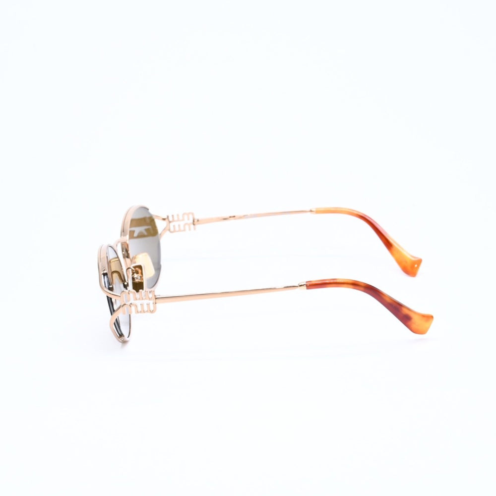 極美品 MIUMIU ミュウミュウ サングラス アイウェア SMU52Y 7OE-01T サイズ54◻︎21 125 ゴールド 中古 4a006890