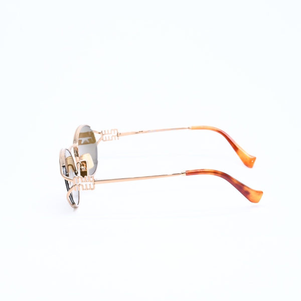 極美品 MIUMIU ミュウミュウ サングラス アイウェア SMU52Y 7OE-01T サイズ54◻︎21 125 ゴールド 中古 4a006890