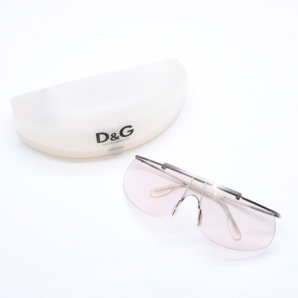 極美品 DOLCE&GABBANA ドルチェガッバーナ シールドレンズサングラス 2114 メタル シルバー ブラウン 中古 4a006791