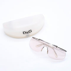 極美品 DOLCE&GABBANA ドルチェガッバーナ シールドレンズサングラス 2114 メタル シルバー ブラウン 中古 4a006791