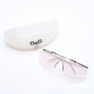 極美品 DOLCE&GABBANA ドルチェガッバーナ シールドレンズサングラス 2114 メタル シルバー ブラウン 中古 4a006791