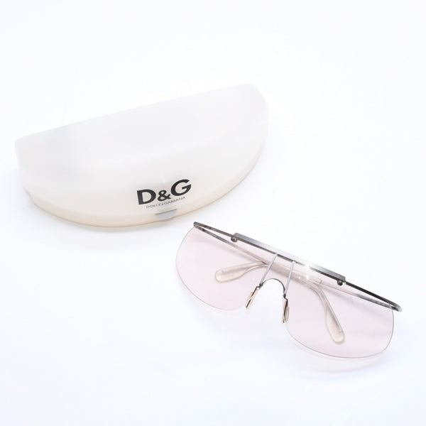 極美品 DOLCE&GABBANA ドルチェガッバーナ シールドレンズサングラス 2114 メタル シルバー ブラウン 中古 4a006791