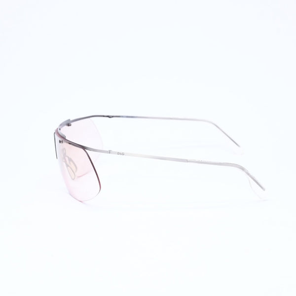 極美品 DOLCE&GABBANA ドルチェガッバーナ シールドレンズサングラス 2114 メタル シルバー ブラウン 中古 4a006791