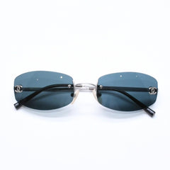 CHANEL シャネル リムレス サングラス アイウェア 4002 c.103/71 サイズ54□19 130 ココマーク シルバー ブラック 美品 中古 4a006782