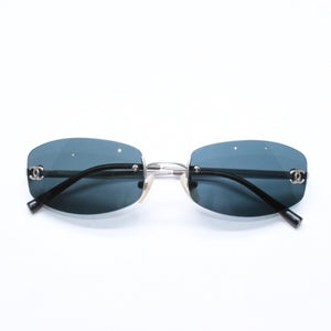CHANEL シャネル リムレス サングラス アイウェア 4002 c.103/71 サイズ54□19 130 ココマーク シルバー ブラック 美品 中古 4a006782