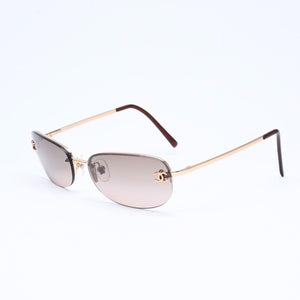 極美品 CHANEL シャネル ハーフリム サングラス アイウェア 4099 c.125/13 サイズ55□ 16 130 ココマーク ブラウン ゴールド 中古 4a006795