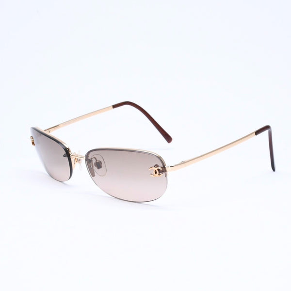 極美品 CHANEL シャネル ハーフリム サングラス アイウェア 4099 c.125/13 サイズ55□ 16 130 ココマーク ブラウン ゴールド 中古 4a006795
