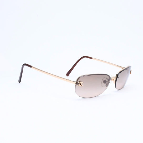 極美品 CHANEL シャネル ハーフリム サングラス アイウェア 4099 c.125/13 サイズ55□ 16 130 ココマーク ブラウン ゴールド 中古 4a006795
