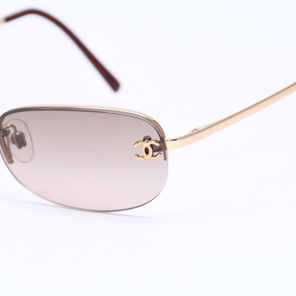 極美品 CHANEL シャネル ハーフリム サングラス アイウェア 4099 c.125/13 サイズ55□ 16 130 ココマーク ブラウン ゴールド 中古 4a006795