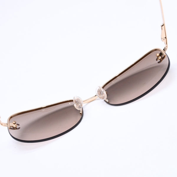 極美品 CHANEL シャネル ハーフリム サングラス アイウェア 4099 c.125/13 サイズ55□ 16 130 ココマーク ブラウン ゴールド 中古 4a006795