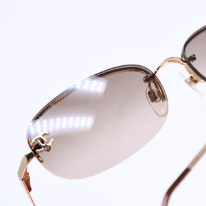 極美品 CHANEL シャネル ハーフリム サングラス アイウェア 4099 c.125/13 サイズ55□ 16 130 ココマーク ブラウン ゴールド 中古 4a006795
