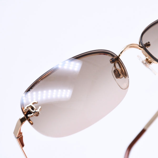 極美品 CHANEL シャネル ハーフリム サングラス アイウェア 4099 c.125/13 サイズ55□ 16 130 ココマーク ブラウン ゴールド 中古 4a006795