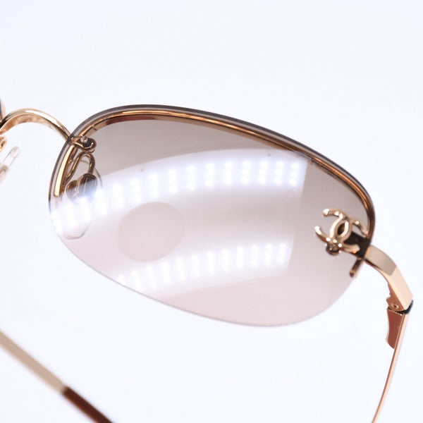 極美品 CHANEL シャネル ハーフリム サングラス アイウェア 4099 c.125/13 サイズ55□ 16 130 ココマーク ブラウン ゴールド 中古 4a006795