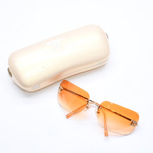 CHANEL シャネル リムレス サングラス アイウェア 4017-D c.125/56 サイズ62□17 120 ココマーク ラインストーン オレンジ 美品 中古 4a006796