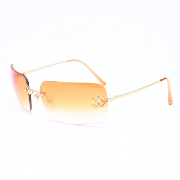 CHANEL シャネル リムレス サングラス アイウェア 4017-D c.125/56 サイズ62□17 120 ココマーク ラインストーン オレンジ 美品 中古 4a006796