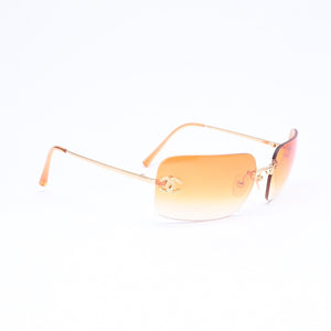CHANEL シャネル リムレス サングラス アイウェア 4017-D c.125/56 サイズ62□17 120 ココマーク ラインストーン オレンジ 美品 中古 4a006796