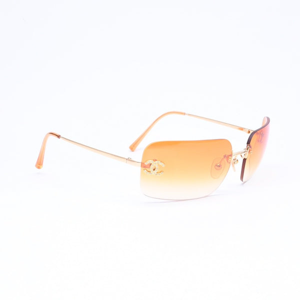 CHANEL シャネル リムレス サングラス アイウェア 4017-D c.125/56 サイズ62□17 120 ココマーク ラインストーン オレンジ 美品 中古 4a006796