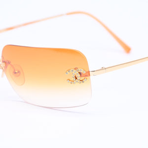 CHANEL シャネル リムレス サングラス アイウェア 4017-D c.125/56 サイズ62□17 120 ココマーク ラインストーン オレンジ 美品 中古 4a006796