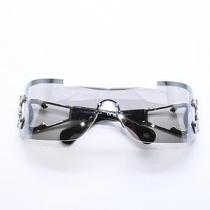 極美品 CHANEL シャネル Sunglasses サングラス アイウェア ココマーク サイズ142◻︎110 シルバー ラインストーン ブラック 9579B c.501/S1 中古 4a006784