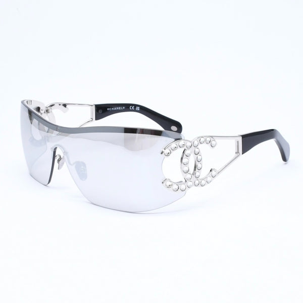 極美品 CHANEL シャネル Sunglasses サングラス アイウェア ココマーク サイズ142◻︎110 シルバー ラインストーン ブラック 9579B c.501/S1 中古 4a006784
