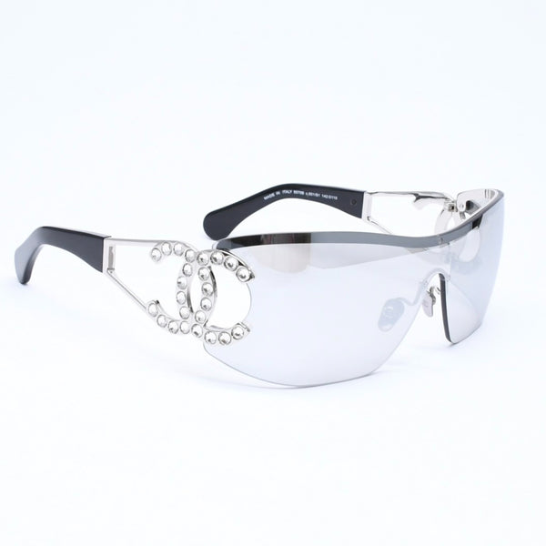 極美品 CHANEL シャネル Sunglasses サングラス アイウェア ココマーク サイズ142◻︎110 シルバー ラインストーン ブラック 9579B c.501/S1 中古 4a006784