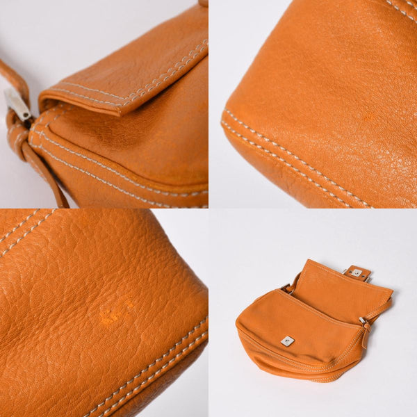 極美品 FENDI フェンディ マンマバケット ワンショルダーバッグ 8BR180 レザー オレンジ シルバー金具 中古 4a006817