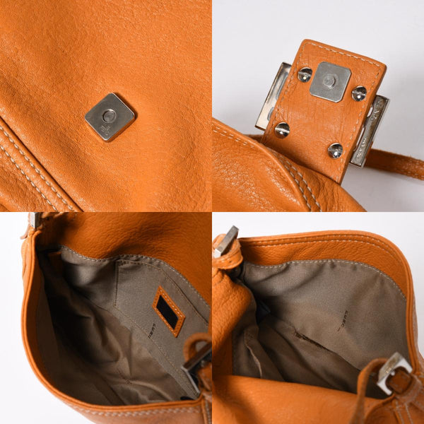 極美品 FENDI フェンディ マンマバケット ワンショルダーバッグ 8BR180 レザー オレンジ シルバー金具 中古 4a006817