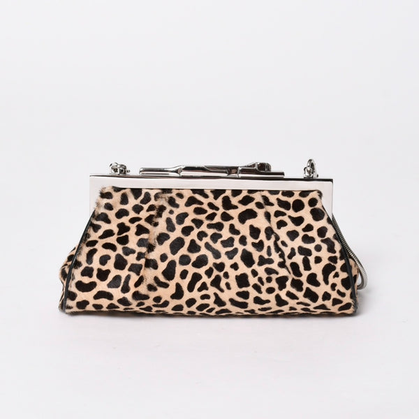 新品同様 CARTIER カルティエ パンテール 2WAYバッグ ハラコ レオパード レザー ブラウン シルバー金具 中古 4a006965