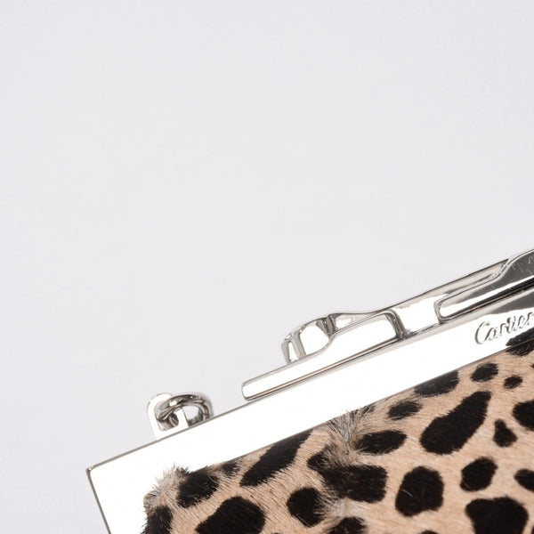 新品同様 CARTIER カルティエ パンテール 2WAYバッグ ハラコ レオパード レザー ブラウン シルバー金具 中古 4a006965