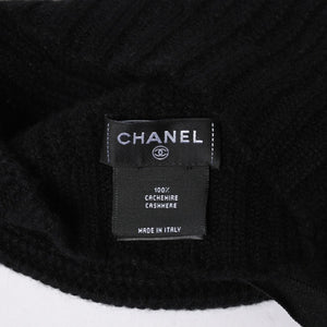 新品同様 CHANEL シャネル カシミヤ ニットキャップ ビーニー AAA421 ココマーク ラインストーン リボン付き ブラック 中古 4a007149