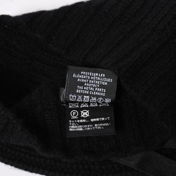 新品同様 CHANEL シャネル カシミヤ ニットキャップ ビーニー AAA421 ココマーク ラインストーン リボン付き ブラック 中古 4a007149