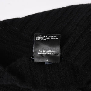 新品同様 CHANEL シャネル カシミヤ ニットキャップ ビーニー AAA421 ココマーク ラインストーン リボン付き ブラック 中古 4a007149